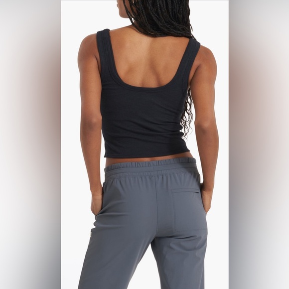 Vuori Sunrise Crop Tank Black VW1013 Square Neck Ribbed Stretch Top XL - Picture 4 of 7